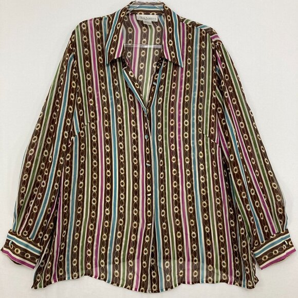Diane Von Furstenberg Tops - Silk Assets Diane Von Furstenberg 1X Artsy Colorful Retro Pure Silk Button Down